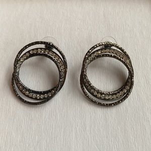 Earrings Bronze Metallic 1980s CZ circular, Vintage